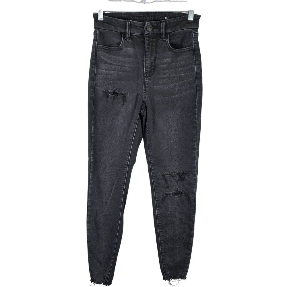 Womens American Eagle Black Distressed Curvy Hi-Rise Jegging Jeans Size 0 Reg